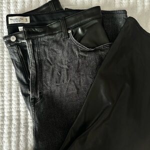 Abercrombie & Fitch Black Faux Leather and Denim Pants